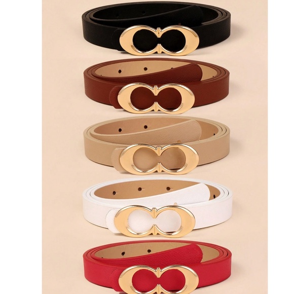 Luxe Vegan Leather Gold Tone Buckle Skinny Belt Set - Picture 1 of 3